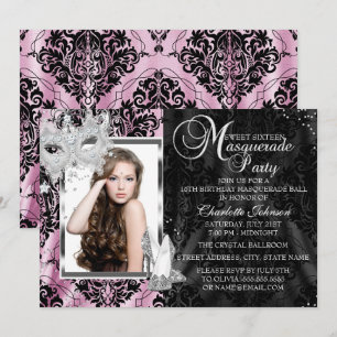 Invitación Tacones Elegantes Máscara Rosa Foto Mascarada Dulc