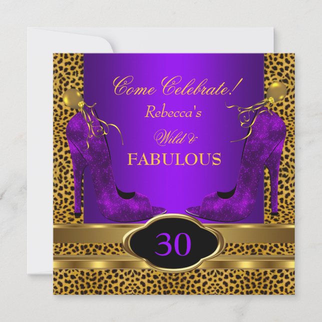 Invitación Tacones fabulosos de leopardo morado salvaje 30 (Anverso)