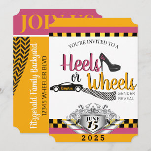 Invitación Tacones o Ruedas {Coche} Rosa y Amarillo Revelació