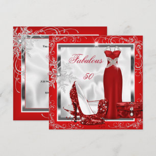 Invitación Tacones plateados rojos para fiesta fabulosos 50 S
