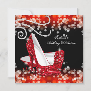 Invitación Tacones Rojos Brillantes Diamantes Cumpleaños