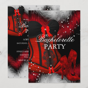 Invitación Tacones Rojos Corsé de Encaje con Plumas Fiesta de