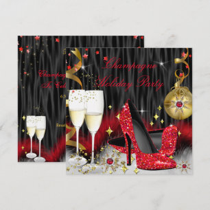 Invitación Tacones rojos de fiesta navideña de champán