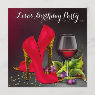 Invitación Tacones Rojos Elegantes Fiesta Cumpleaños Vino Tin
