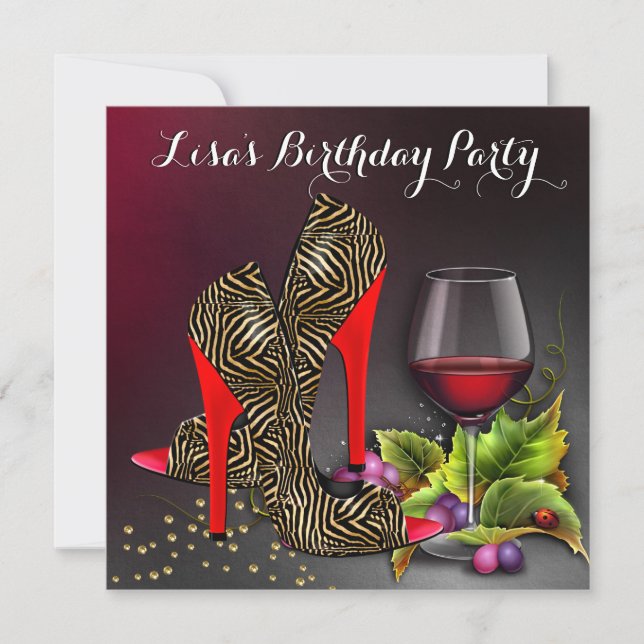 Invitación Tacones rojos elegantes y fiesta de cumpleaños con (Anverso)
