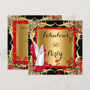 Invitación Tacones rojos fabulosos 50 florecen negro brillo d