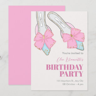 Invitación Tacones rosados con cumpleaños de cinta
