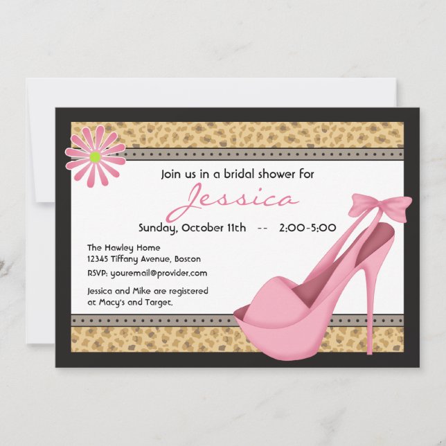 Invitación Tacones rosas y leopardo invitados (Anverso)