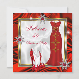 Invitación Tacones Vestido Rojo Plateado Fiesta Fabuloso H8