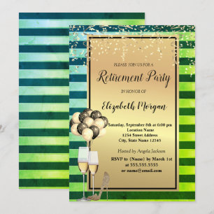 Invitación Tacones, Vidrio, Globos, Jubilación de Rayas Verde
