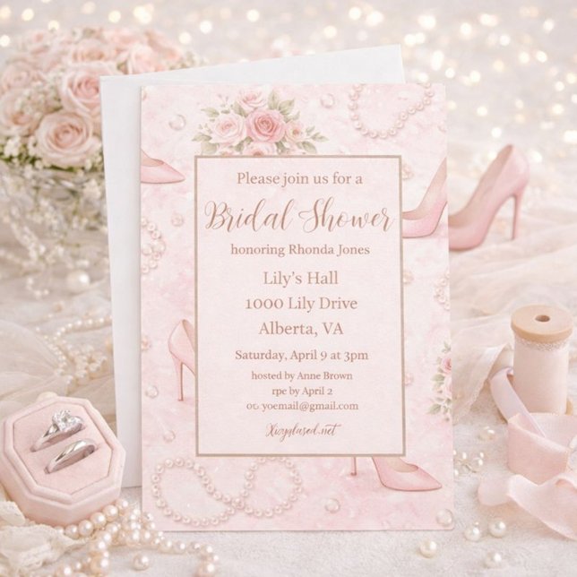 Invitación Tacones y Perlas Rosa Rubor para Despedida de Solt (Subido por el creador)