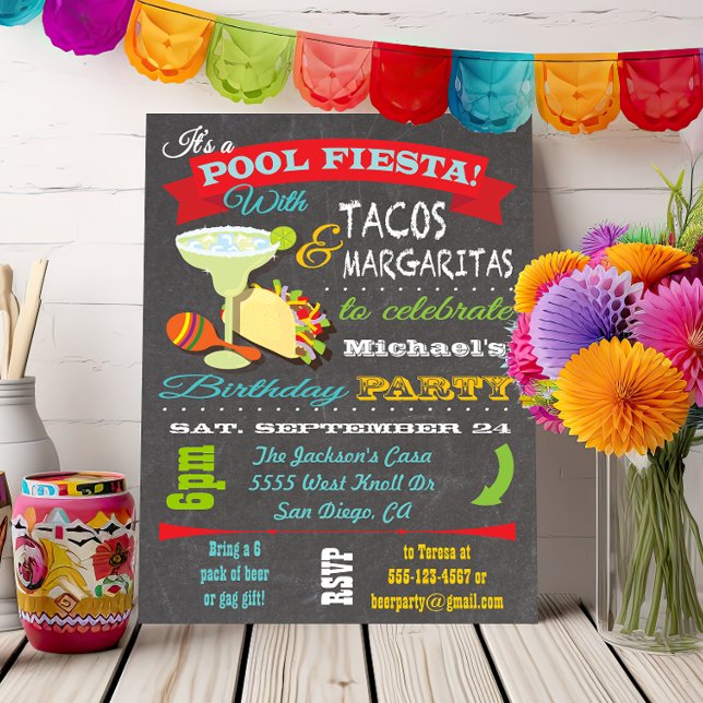 Invitación Tacos and Tequilla Pool Birthday Party Invitation (Subido por el creador)