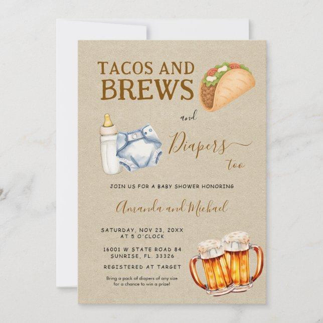 Invitación Tacos breves y diapers Baby Shower Kraft (Anverso)