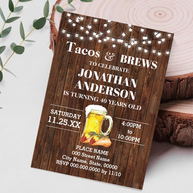 Invitación Tacos & Brews Adultos Cumpleaños Occidental (Subido por el creador)