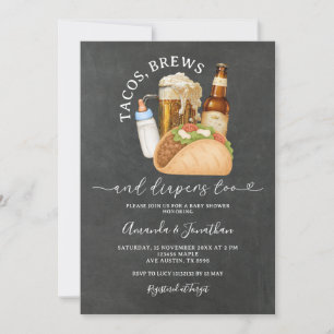 Invitación Tacos Brews and Diapers Baby Shower Chalkboard