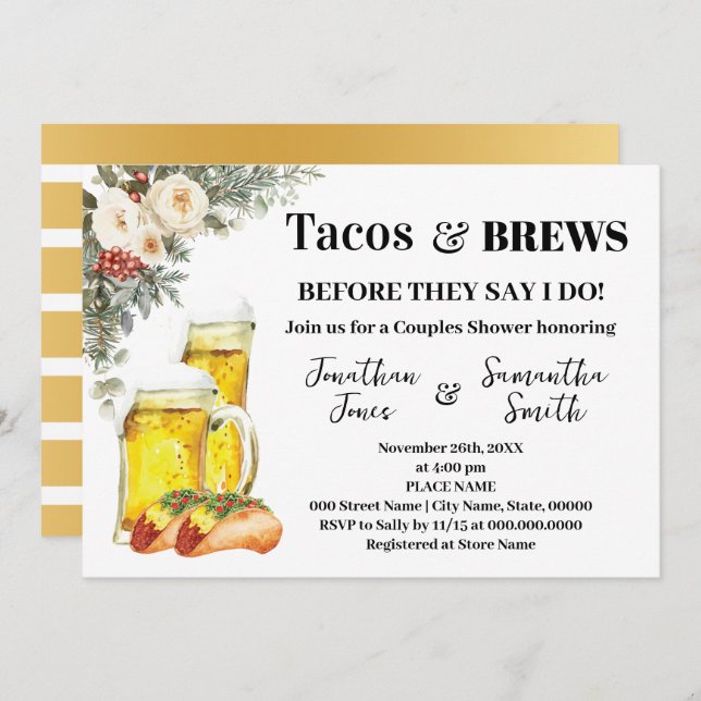 Invitación Tacos & Brews Before I Do Winter Shower (Anverso / Reverso)