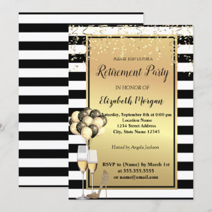 Invitación Tacos dorados, Vidrio, Globos, Rayas Fiesta de jub