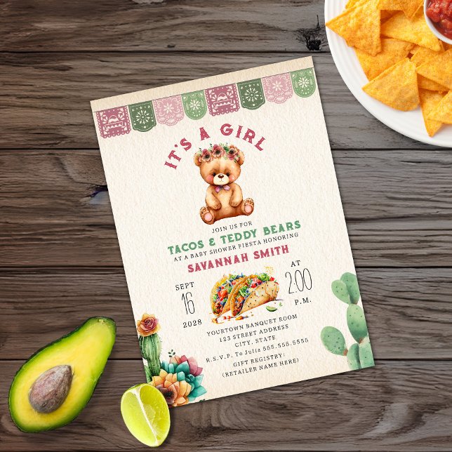 Invitación Tacos & Teddy Bears Chica Baby Shower Fiesta (Subido por el creador)