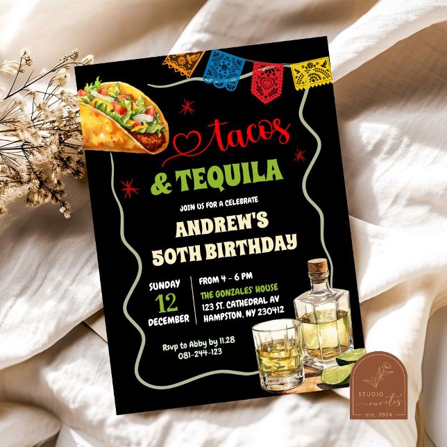 Invitación Tacos Tequila 50ª Fiesta Adulta de Cumpleaños (Subido por el creador)
