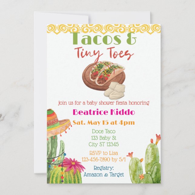 Invitación Tacos & Tiny Toes Baby Shower (Anverso)