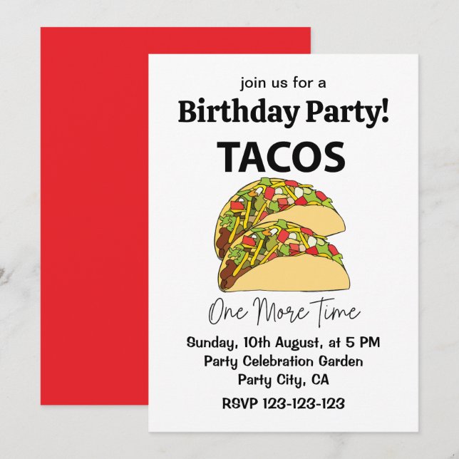Invitación Tacos Una Vez Más Cumpleaños Comida Mexicana Taco (Anverso / Reverso)