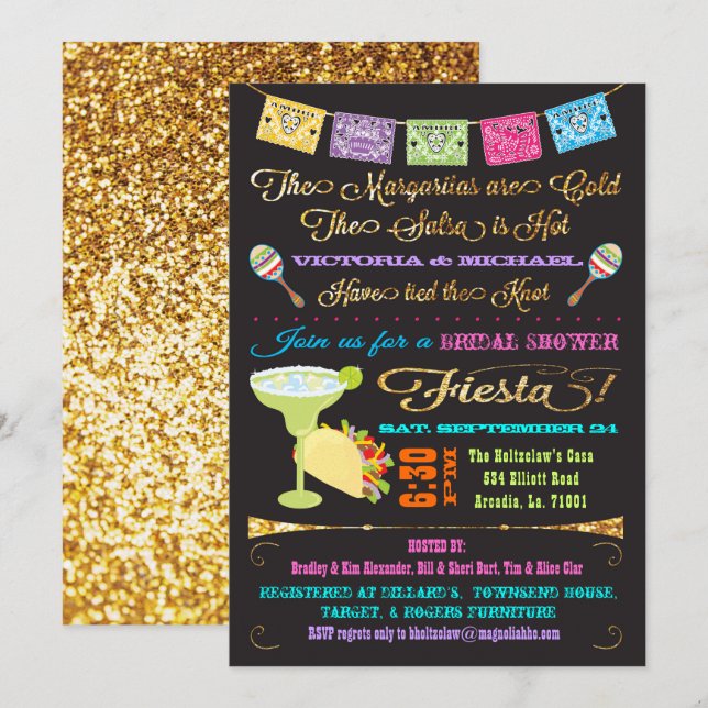 Invitación Tacos y parejas de tequila ducha de novia Fiesta (Anverso / Reverso)