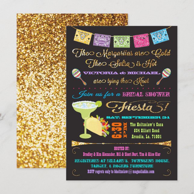 Invitación Tacos y parejas de tequila ducha de novia Fiesta (Anverso / Reverso)