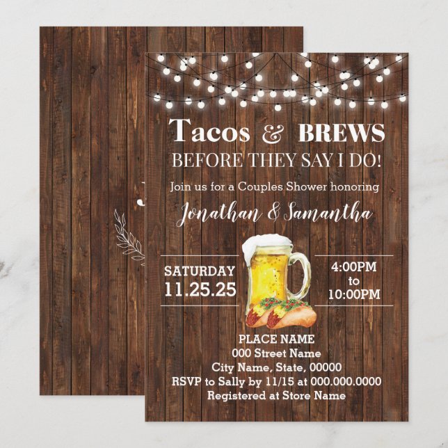Invitación Tacos y se frenan antes de que duerma de parejas d (Anverso / Reverso)