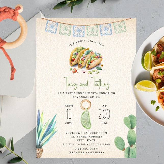 Invitación Tacos y Teethers Boy Baby Shower Fiesta (Subido por el creador)