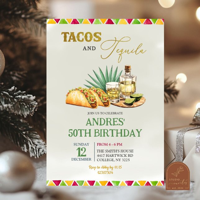 Invitación Tacos y Tequila 50º cumpleaños de adultos mexicano (Subido por el creador)