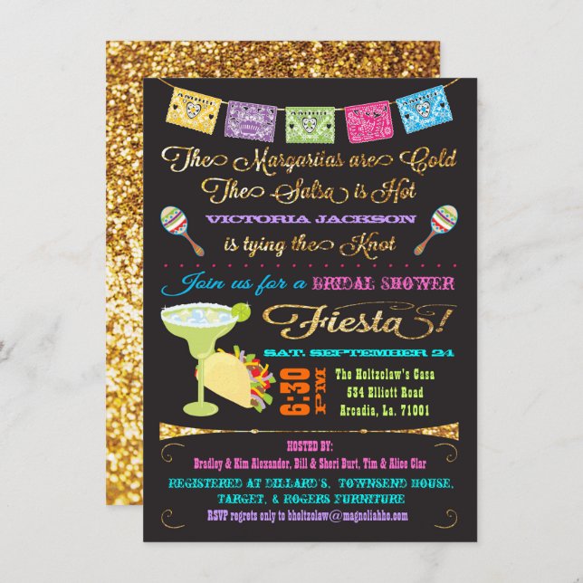 Invitación Tacos y Tequila Bridal Shower Fiesta Mexicana (Anverso / Reverso)