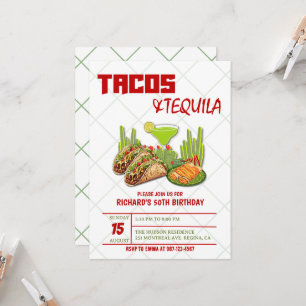 Invitación Tacos y Tequila Cumpleaños Adulto Mexicano 50