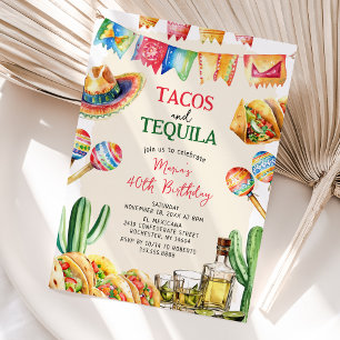 Invitación Tacos y Tequila Cumpleaños de Adulto Mexicano