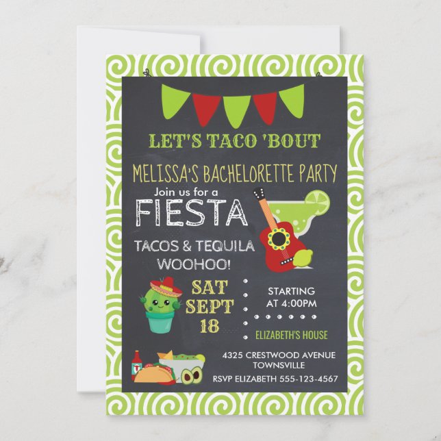 Invitación Tacos y Tequila de Santo Despedida de Soltera (Anverso)