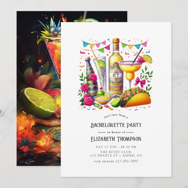 Invitación Tacos y Tequila Fiesta Bachelorette Bash (Anverso / Reverso)