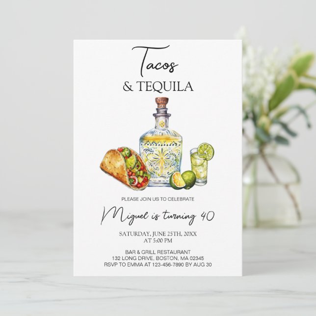 Invitación Tacos y Tequila Fiesta de Cumpleaños (Anverso de pie)