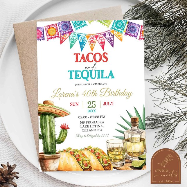 Invitación Tacos y Tequila Fiesta de Cumpleaños Adulto 40 (Subido por el creador)
