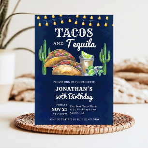Invitación Tacos y Tequila Fiesta Mexicana Cumpleaños de Adul