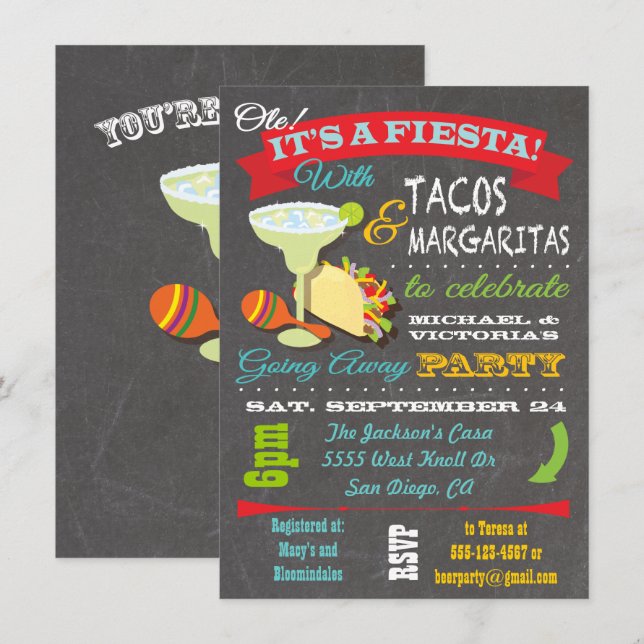 Invitación Tacos y Tequila se van de fiesta (Anverso / Reverso)