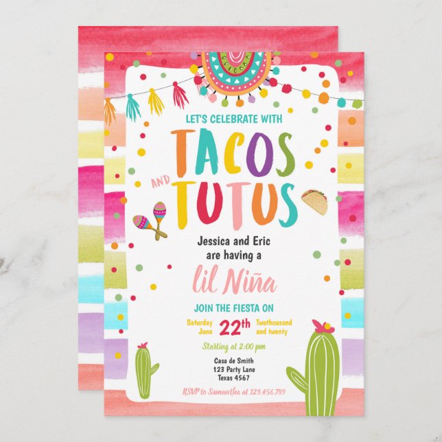 Invitación Tacos y Tutus Parejas de Fiesta Mexicanas Baby Sho (Anverso / Reverso)