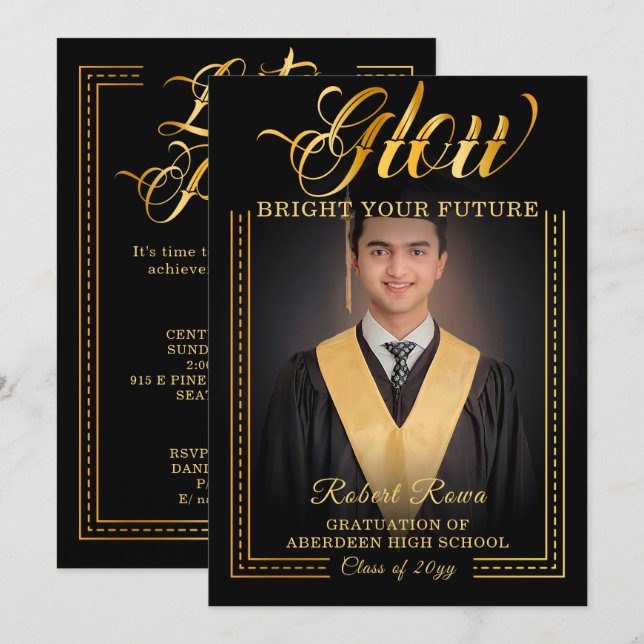 Invitación Tacto dorado Resplandor tu futuro. (Anverso / Reverso)