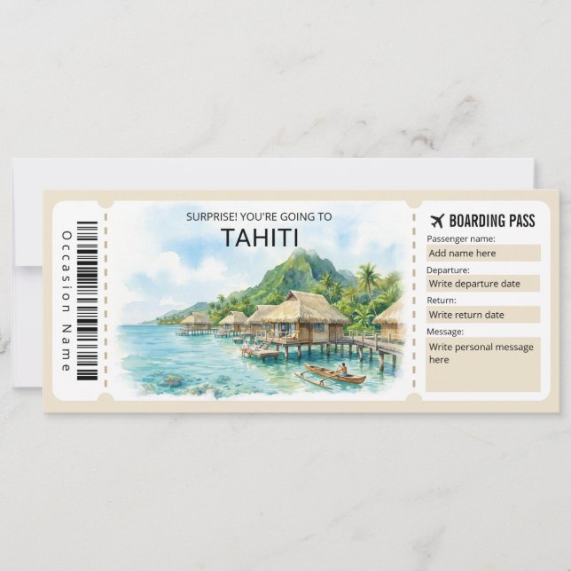 Invitación Tahiti Trip Boarding Pass Ticket (Anverso)