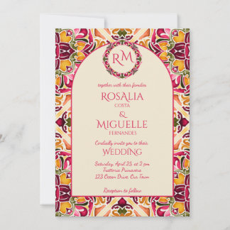 Invitación Talavera azulejo pink tile vintage Mexican wedding