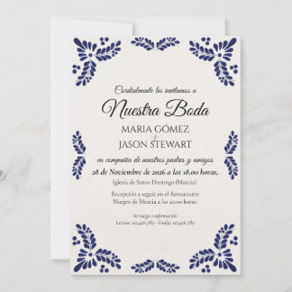 Invitación Talavera Black Floral Minimalist Spanish Wedding