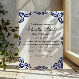 Invitación Talavera Black Floral Minimalist Spanish Wedding