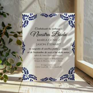 Invitación Talavera Black Floral Minimalist Spanish Wedding