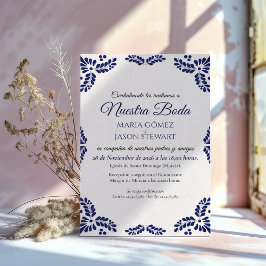 Invitación Talavera Blue Floral Minimalist Spanish Wedding