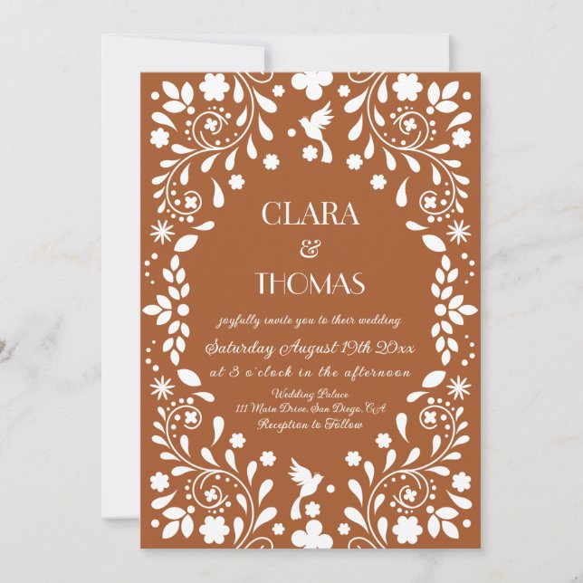 Invitación Talavera Boda Naranja quemado blanco (Anverso)