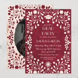 Invitación Talavera Fiesta Rojo Beige Graduación Foto
