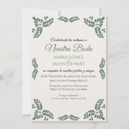 Invitación Talavera Green Floral Minimalist Spanish Wedding